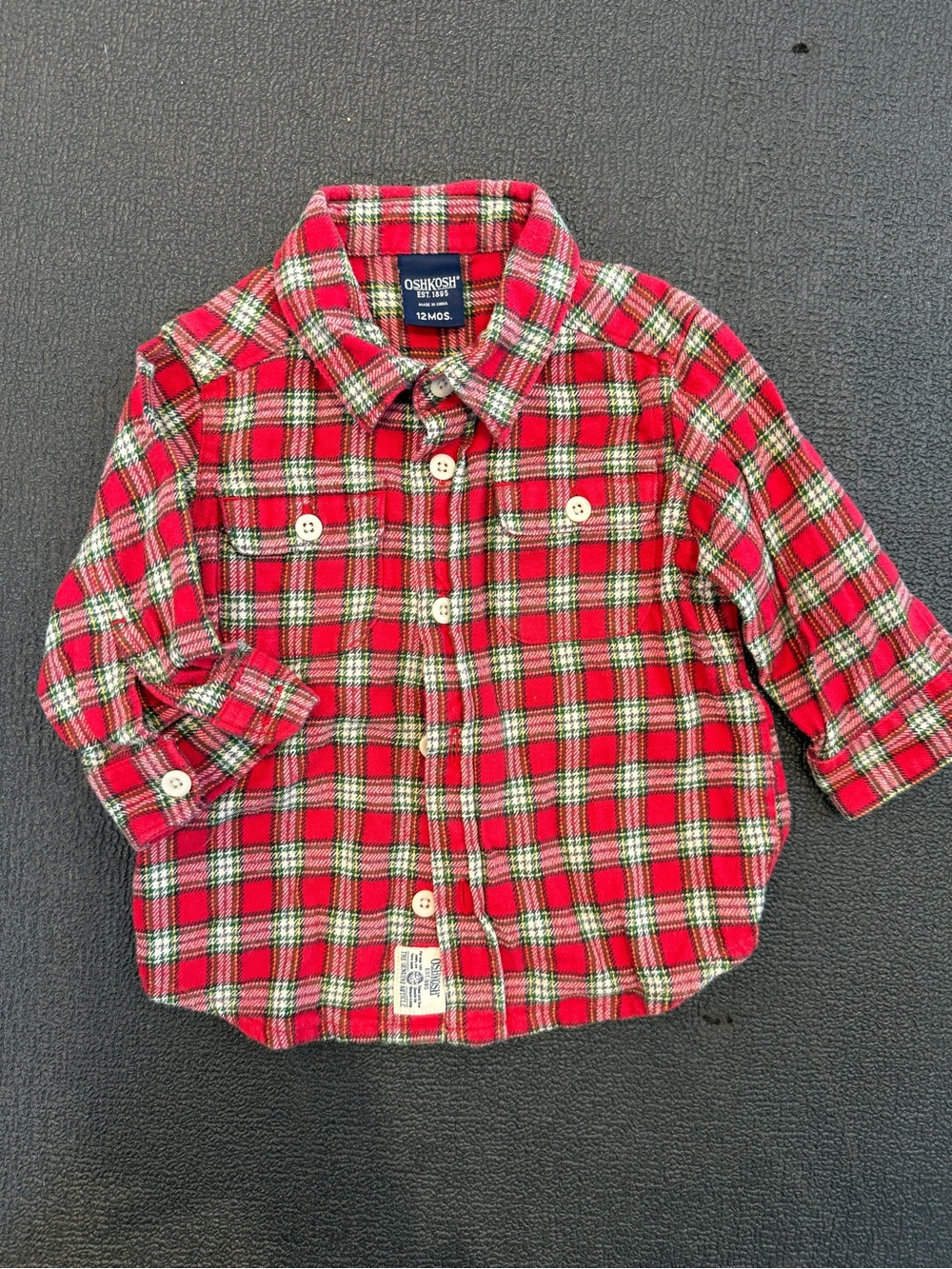 OshKosh B'gosh Red and Green Plaid Button-Down Shirt